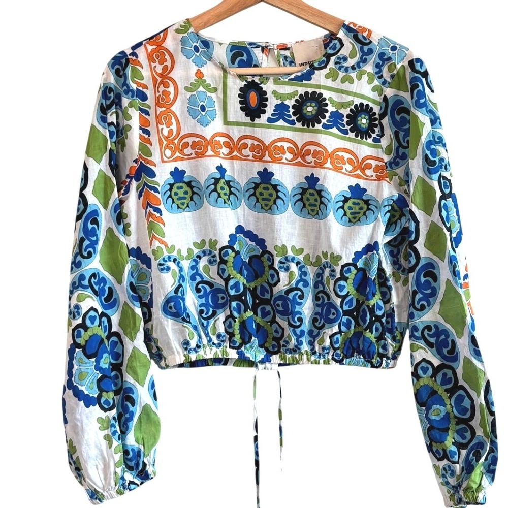 Industry Republic Clothing Paisley Blouse Multi Women M Cropped Balloon Sleeve